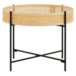 Orsina Natural Rattan Top Coffee Table With Cross Legs, Hand Woven Square Webbed Table, Sleek Wooden Coffee Table - thumbnail 7