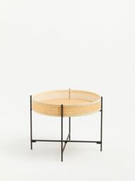 Orsina Natural Rattan Top Coffee Table With Cross Legs, Hand Woven Square Webbed Table, Sleek Wooden Coffee Table - thumbnail 3
