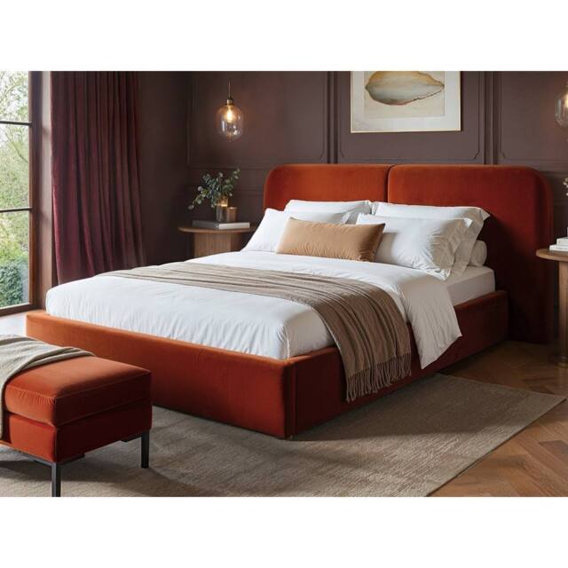Solace+Co Lena Velvet Ottoman Bed Burnt Orange - Size: King - image 1