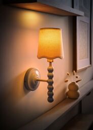 ValueLights Bobbins Pastel Bobble Wall Light & Natural Linen Trim Lamp Shade in Pale Blue - thumbnail 2