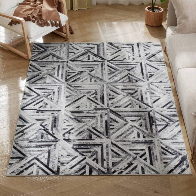 VOGREX Non-Slip Washable Rug, Chenille Floor Carpet in Grey - Size: 120 cm x 170 cm - image 1