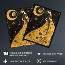 Artery8 Moon Goddess Gold Black Klimt Style Conceptual Art Framed Wall Art - Size: A4 - thumbnail 2