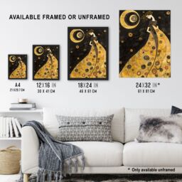 Artery8 Moon Goddess Gold Black Klimt Style Conceptual Art Framed Wall Art - Size: A4 - thumbnail 3