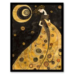 Artery8 Moon Goddess Gold Black Klimt Style Conceptual Art Framed Wall Art - Size: A4 - thumbnail 1