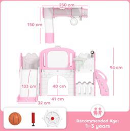 AIYAPLAY 7 in 1 Toddler Slide Set, Frog Theme Playset with Basketball Hoop in Pink - thumbnail 3