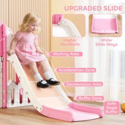 AIYAPLAY 7 in 1 Toddler Slide Set, Frog Theme Playset with Basketball Hoop in Pink - thumbnail 5