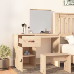 Berkfield Home Cosmetic Desk 95x50x134 cm Solid Wood Pine in Brown - Size: 95 x 50 x 134 cm - thumbnail 3