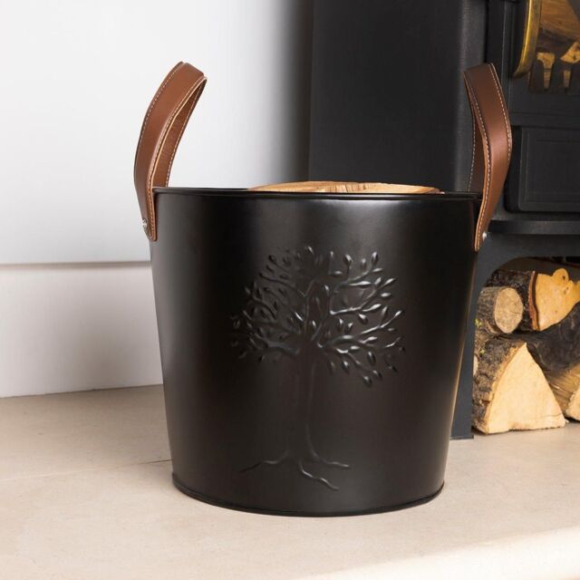 Charles Bentley Mulberry Leather Handle Log Bucket Iron Leather Black Timeless Style - Size: Large - image 1