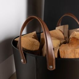 Charles Bentley Mulberry Leather Handle Log Bucket Iron Leather Black Timeless Style - Size: Large - thumbnail 2