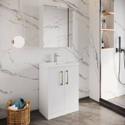 Balterley Bathroom Vanity Basin Unit, Brushed Bronze Handles, 600mm, Gloss White - thumbnail 3
