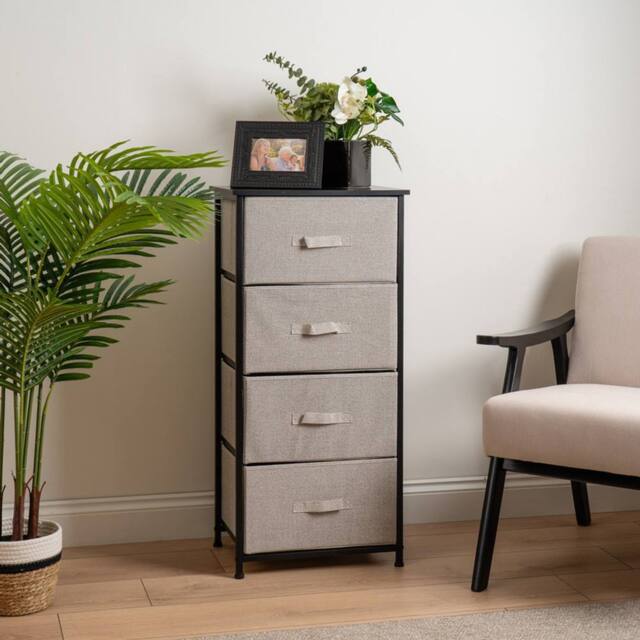 Scottish Everlastings Ltd 4 Drawer Black Cabinet with Beige Fabric Drawers - image 1