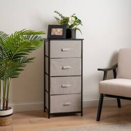 Scottish Everlastings Ltd 4 Drawer Black Cabinet with Beige Fabric Drawers
