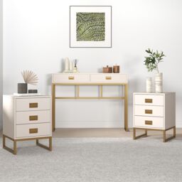 Melody Maison Large 2 Drawer Dressing Table & Pair Of 3 Drawer Bedside Tables - Elle Stone Range in Beige - thumbnail 4