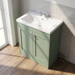 Balterley 800mm Floor Standing 2 Door Unit with Basin 1 Tap Hole, Satin Green - thumbnail 3