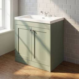 Balterley 800mm Floor Standing 2 Door Unit with Basin 1 Tap Hole, Satin Green - thumbnail 4