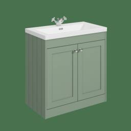 Balterley 800mm Floor Standing 2 Door Unit with Basin 1 Tap Hole, Satin Green