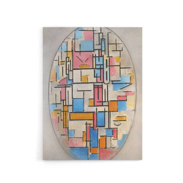 "Artery8 Composition in Oval with Color Planes Mondrian Canvas Wall Art in White - Size: W18"" x H24""" - image 1