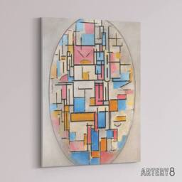 "Artery8 Composition in Oval with Color Planes Mondrian Canvas Wall Art in White - Size: W18"" x H24""" - thumbnail 2