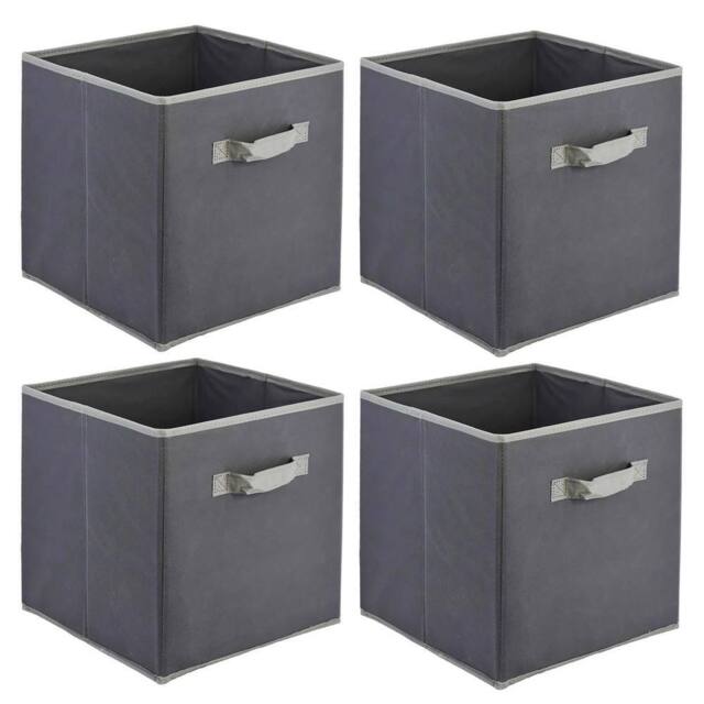 Havendro Set of 4 Collapsible Foldable Storage Boxes Fabric Cubes Box in Grey - image 1