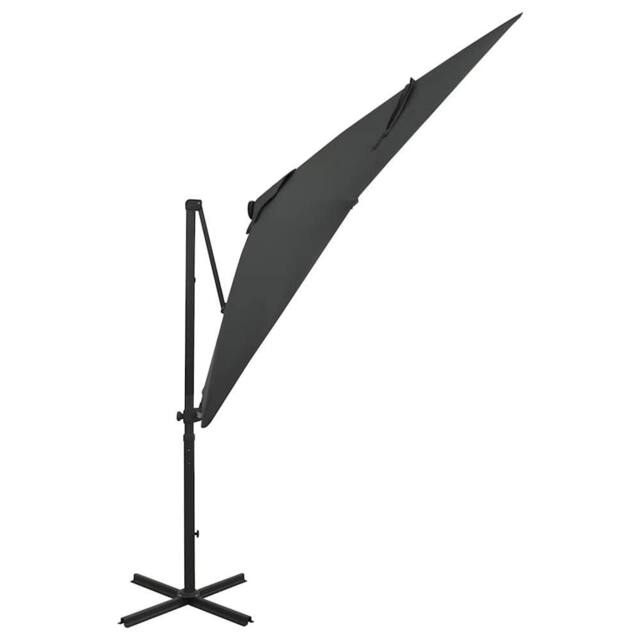 Berkfield Home Cantilever Umbrella with Pole & LED Lights Anthracite 250 cm in Charcoal