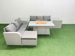 Fimous Outdoor Garden Furniture Sets 7 Seater Wicker Rattan Furniture Sofa Sets w/ Firepit Dining Table high Back Lounge Sofa Big Footstool 2 Side - thumbnail 2