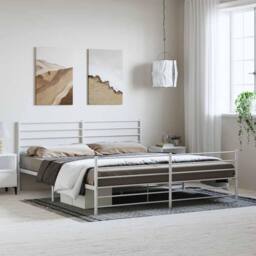 Berkfield Home Metal Bed Frame with Headboard & Footboard White 183x213 cm - thumbnail 2