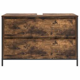 Berkfield Home Decorative Bathroom Basin Cabinet with Drawers Smoked Oak 90x34.5 in Brown - thumbnail 6
