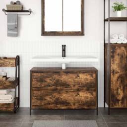 Berkfield Home Decorative Bathroom Basin Cabinet with Drawers Smoked Oak 90x34.5 in Brown