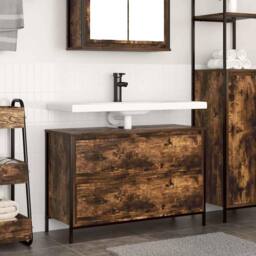 Berkfield Home Decorative Bathroom Basin Cabinet with Drawers Smoked Oak 90x34.5 in Brown - thumbnail 2