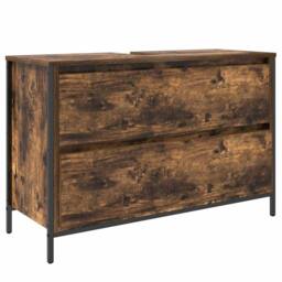 Berkfield Home Decorative Bathroom Basin Cabinet with Drawers Smoked Oak 90x34.5 in Brown - thumbnail 3