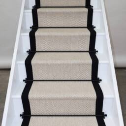 RainbowHome Herringbone New England Ivory Stair Runner with 100% Black Cotton Border 70cm x 700cm in Off-White - Size: 50 cm x 700 cm