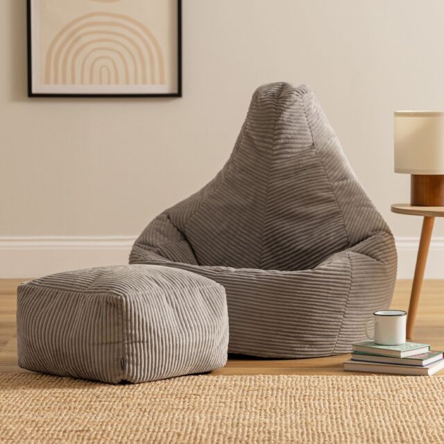 icon Gaming Bean Bag Recliner & Footstool, Corduroy in Light Grey - image 1