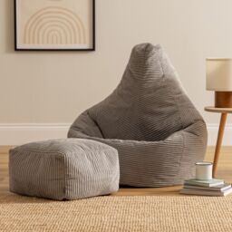 icon Gaming Bean Bag Recliner & Footstool, Corduroy in Light Grey