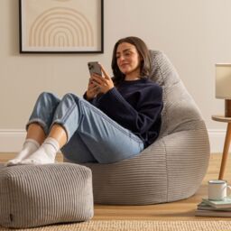 icon Gaming Bean Bag Recliner & Footstool, Corduroy in Light Grey - thumbnail 2