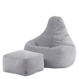 icon Gaming Bean Bag Recliner & Footstool, Corduroy in Light Grey - thumbnail 3