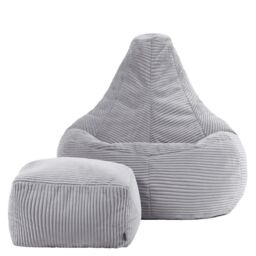 icon Gaming Bean Bag Recliner & Footstool, Corduroy in Light Grey - thumbnail 4