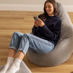 icon Gaming Bean Bag Recliner & Footstool, Corduroy in Light Grey - thumbnail 6