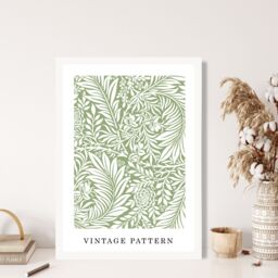 ARTZE William Morris Green Floral Art Print / White Frame / SIZE: A4 - thumbnail 1
