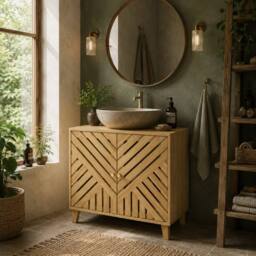 Wyld Haus Limifi Bamboo Under Sink Bathroom Cabinet Adjustable Shelf in Natural