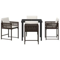 Berkfield Home 5 Piece Garden Dining Set with Cushions Brown Poly Rattan - thumbnail 7