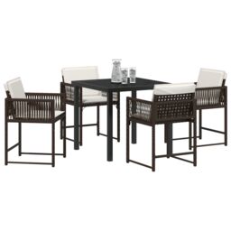 Berkfield Home 5 Piece Garden Dining Set with Cushions Brown Poly Rattan - thumbnail 3