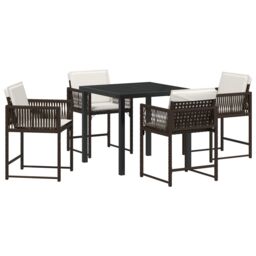 Berkfield Home 5 Piece Garden Dining Set with Cushions Brown Poly Rattan - thumbnail 2