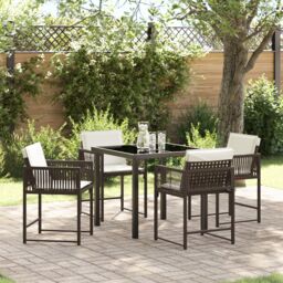 Berkfield Home 5 Piece Garden Dining Set with Cushions Brown Poly Rattan - thumbnail 1