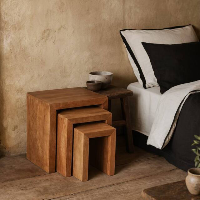 Wyld Haus Set of 3 Manila Light Mango Wood Nesting Tables in Brown - image 1