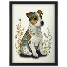Artery8 Cute Jack Russel Dog Puppy & Flower Patterns Colour Pencil Illustration Artwork Framed Wall Art Print A4 in Black - thumbnail 1