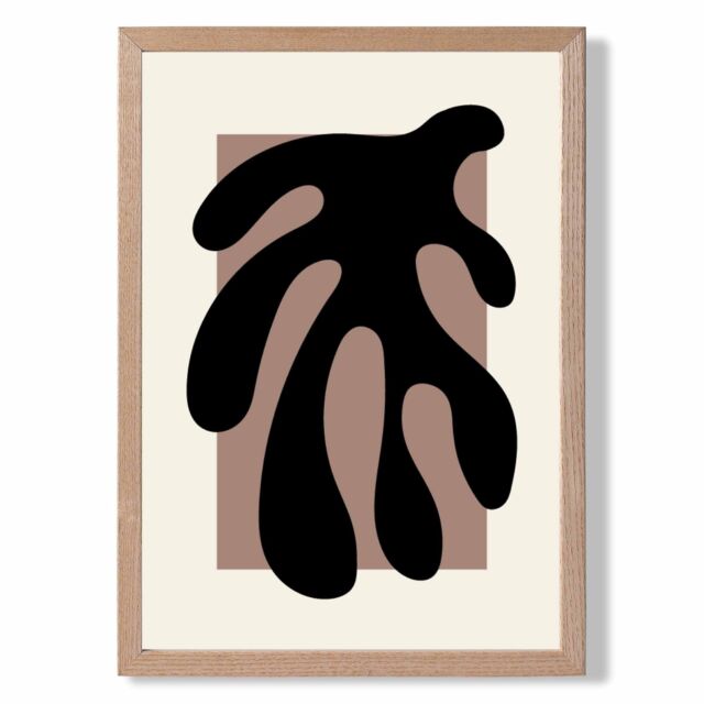 ARTZE Matisse Floral Cutout Cream & Brown Framed Print SIZE: A4 with Oak Frame - Size: A2 - image 1