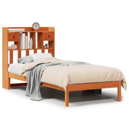 Berkfield Home Bookcase Bed without Mattress Wax Brown 100x200 cm Solid Wood Pine - thumbnail 2