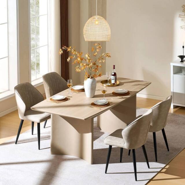 Kelvenix 2x Faux Leather Dining Chairs Soft Seat Angel Back for Kitchen in Khaki - image 1