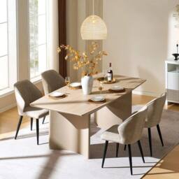 Kelvenix 2x Faux Leather Dining Chairs Soft Seat Angel Back for Kitchen in Khaki