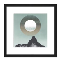 Artery8 Abstract Boho Bohemian Moon Above Mountain Silhouette Grey Green Pastel Painting Square Wooden Framed Wall Art Print Picture 8X8 Inch in Black - thumbnail 1